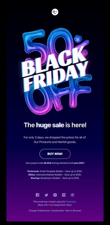 BLACK FRIDAY: 50% discount on ALL Designmodo products. Award Winning Websites and Emails Builders Thumbnail Preview