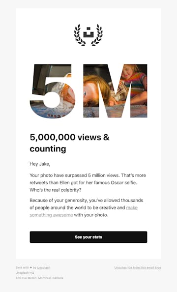 5,000,000 views on your Unsplash photos Thumbnail Preview