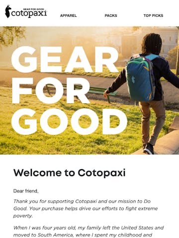 Cotopaxi Welcome Email Design Thumbnail Preview