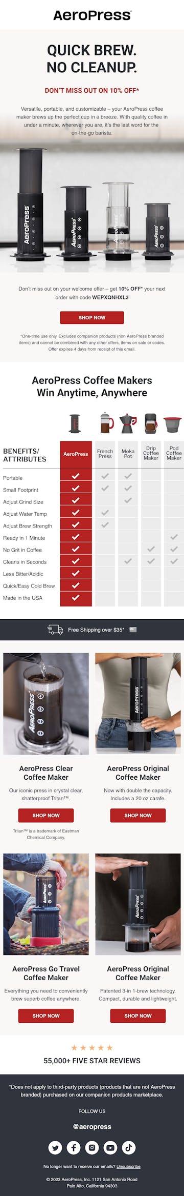 Aeropress Welcome Email Design Thumbnail Preview