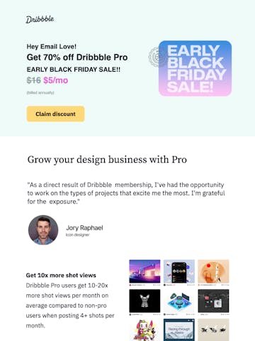 Dribbble Black Friday Email Thumbnail Preview
