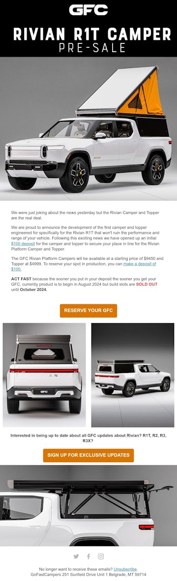 Go Fast Campers Email Design Thumbnail Preview