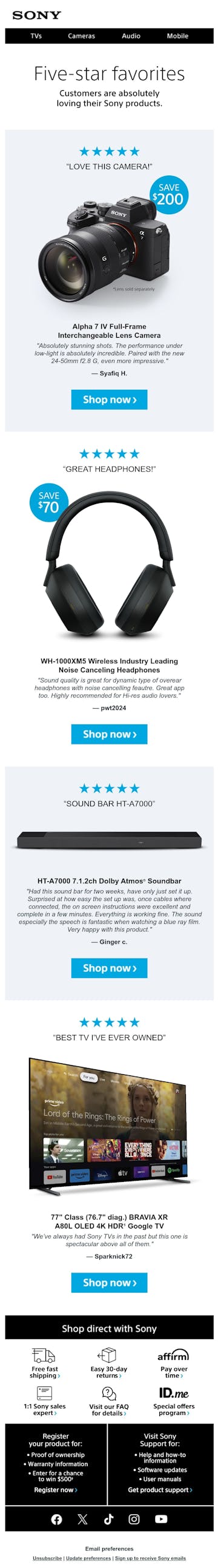 Sony Electronics Email Design Thumbnail Preview